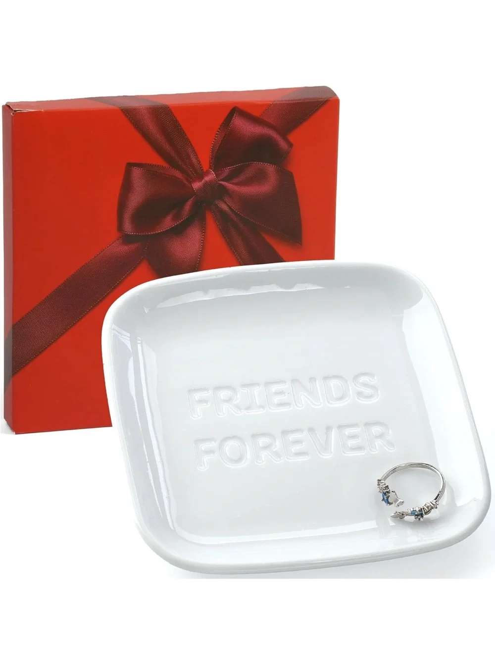 Friends Forever White Ceramic Jewelry Dish Gift